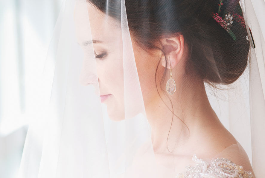 bridal hair chignon with veil
